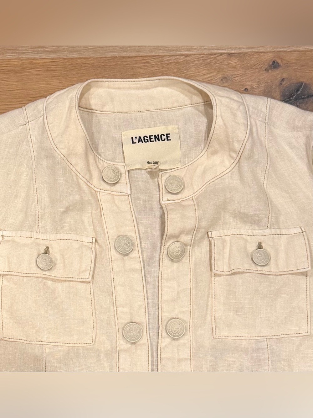 L'AGENCE Yari Collarless Lightweight 100% Linen Open-Front Jacket Size S - Picture 7 of 13